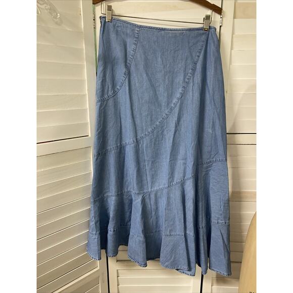 JM Collection Women’s Flared Denim Maxi Light Blue Denim Skirt Tencel Blend LRG - Picture 4 of 8